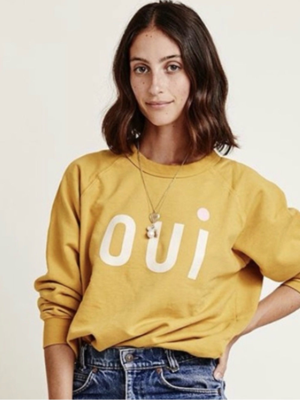 Clare V Bright Yellow 'Oui' Graphic Sweatshirt - Women's Top Small